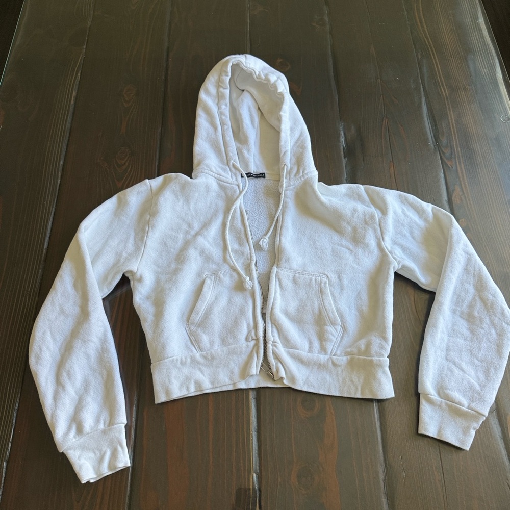 Brandy Melville white cropped Hoodie zip up